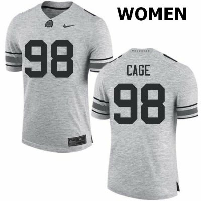 NCAA Ohio State Buckeyes Women's #98 Jerron Cage Gray Nike Football College Jersey RKJ6245TC